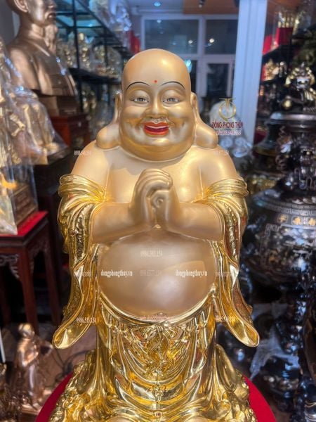 Tượng phật Di Lặc bằng đồng dát vàng vẽ diện Cao 48 ngang 27 nặng 13kg