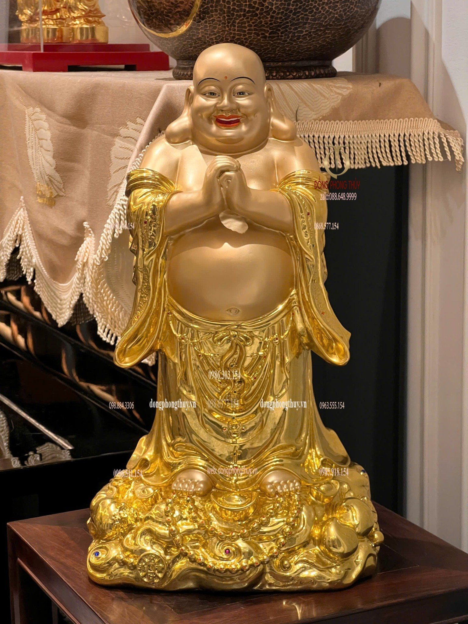Tượng Di Lặc bằng đồng dát vàng 24k
