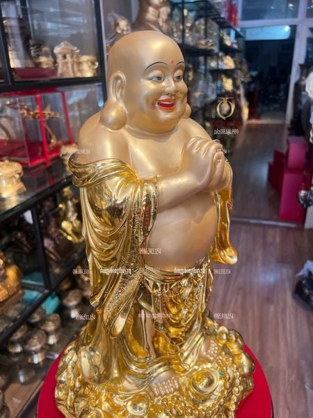 Tượng phật Di Lặc bằng đồng dát vàng vẽ diện Cao 48 ngang 27 nặng 13kg