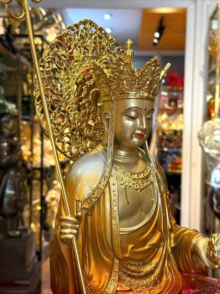 Tượng Địa Tạng Vương Bồ tát bằng đồng 45cm vẽ diện