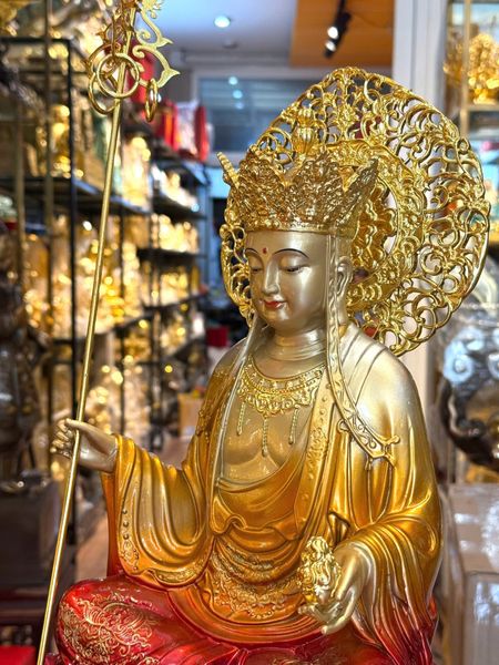 Tượng Địa Tạng Vương Bồ tát bằng đồng 45cm vẽ diện
