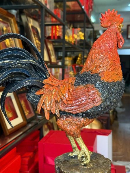 Tượng gà phong thủy bằng đồng vẽ màu cao cấp