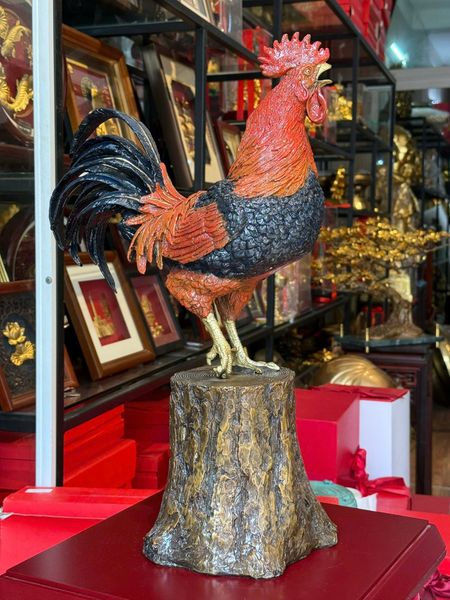 Tượng gà phong thủy bằng đồng vẽ màu cao cấp