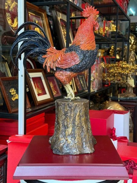 Tượng gà phong thủy bằng đồng vẽ màu cao cấp