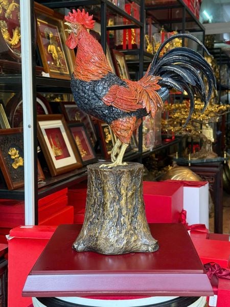 Tượng gà phong thủy bằng đồng vẽ màu cao cấp