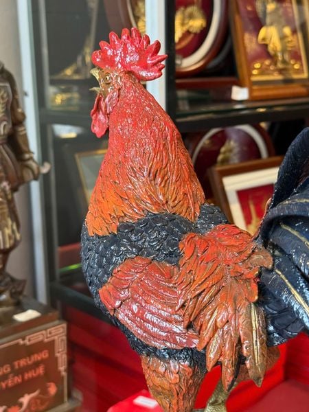 Tượng gà phong thủy bằng đồng vẽ màu cao cấp