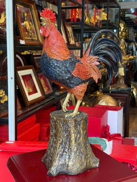 Tượng gà phong thủy bằng đồng vẽ màu cao cấp
