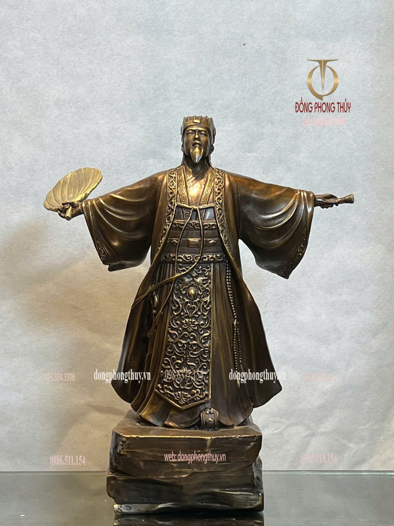 Tượng gia cát lượng khổng minh bằng đồng 35cm