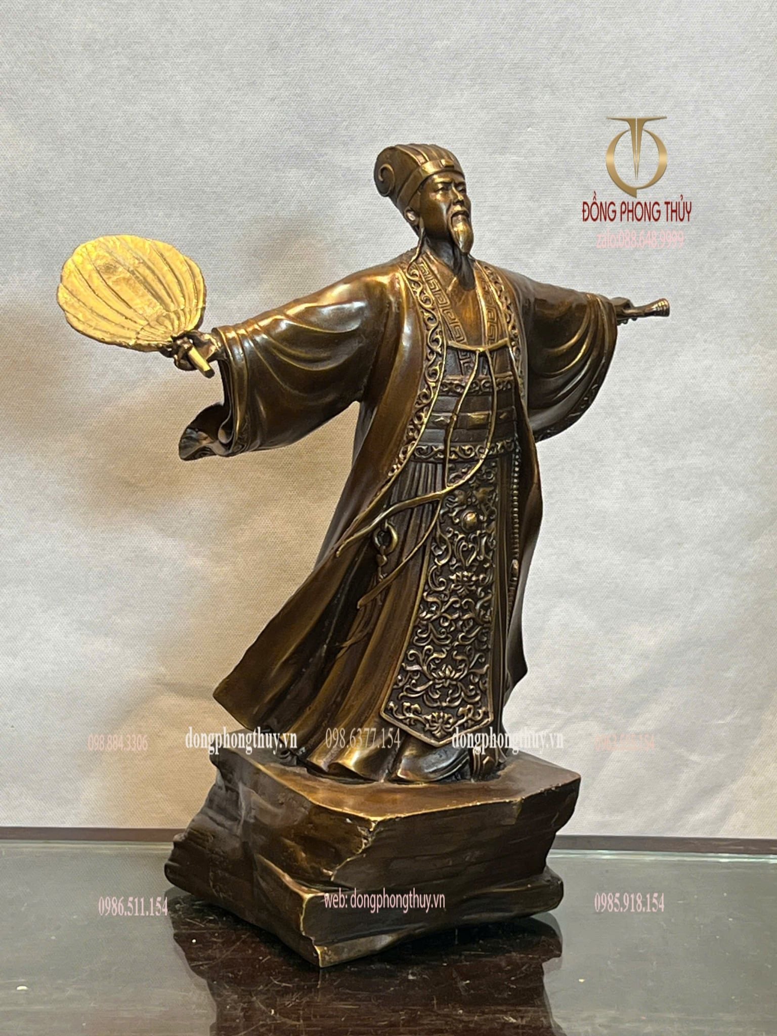 Tượng gia cát lượng khổng minh bằng đồng 35cm