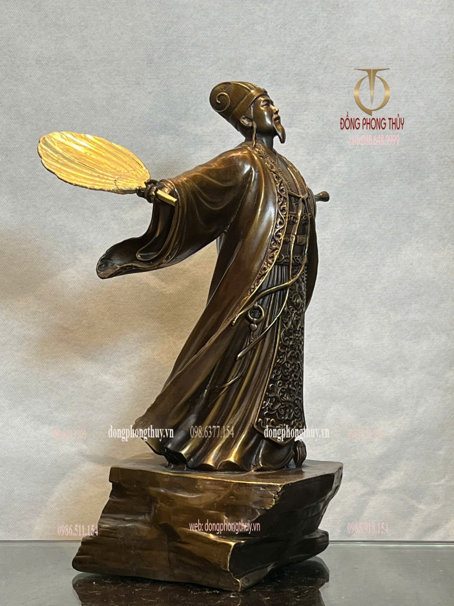 Tượng gia cát lượng khổng minh bằng đồng 35cm
