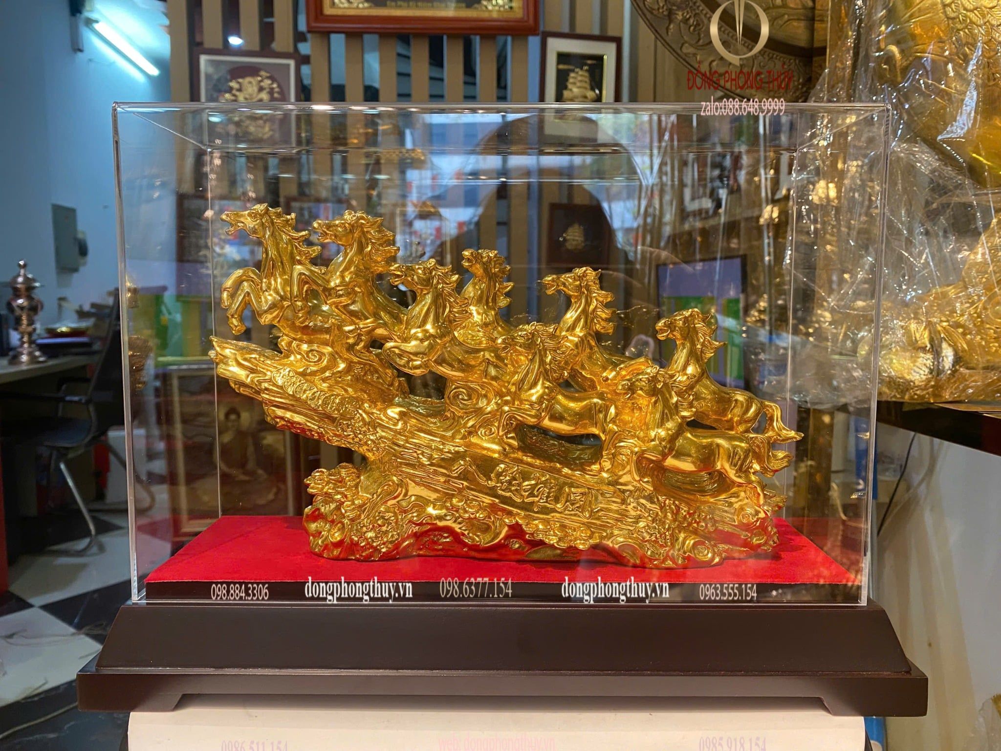 Tượng ngựa mạ vàng 24k-tượng bát mã bằng đồng