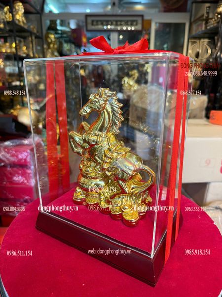 Tượng ngựa hũ tiền dát vàng nano