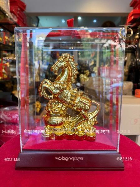Tượng ngựa hũ tiền dát vàng nano
