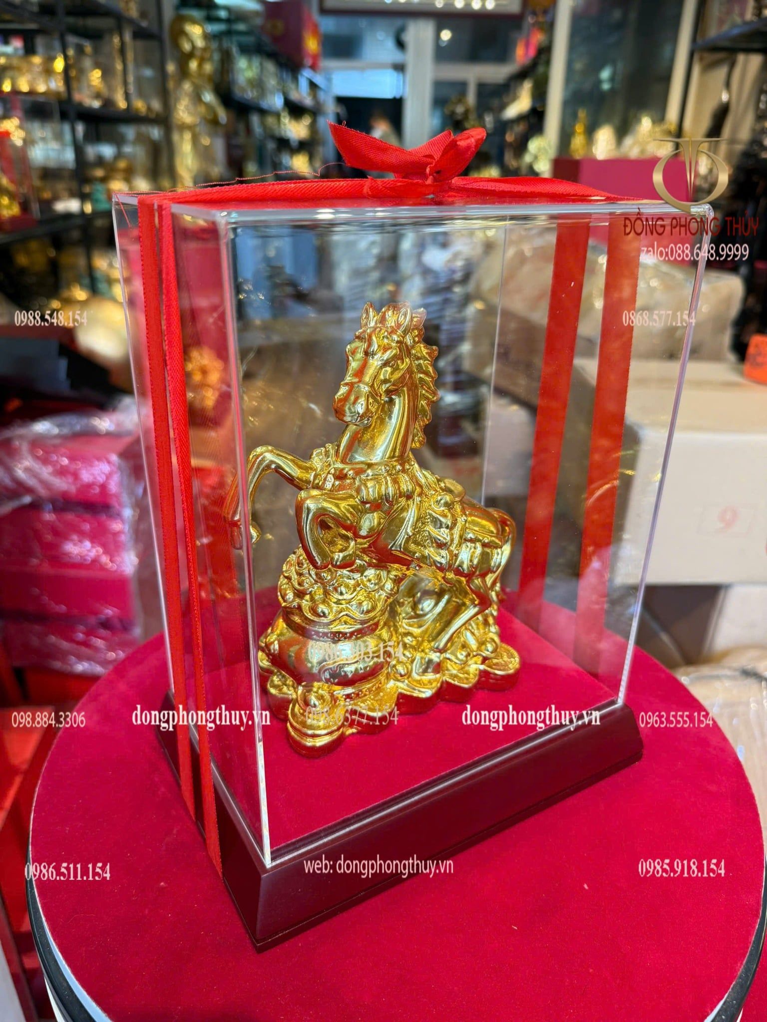 Tượng ngựa hũ tiền dát vàng nano