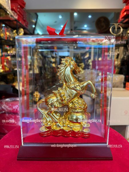 Tượng ngựa hũ tiền dát vàng nano