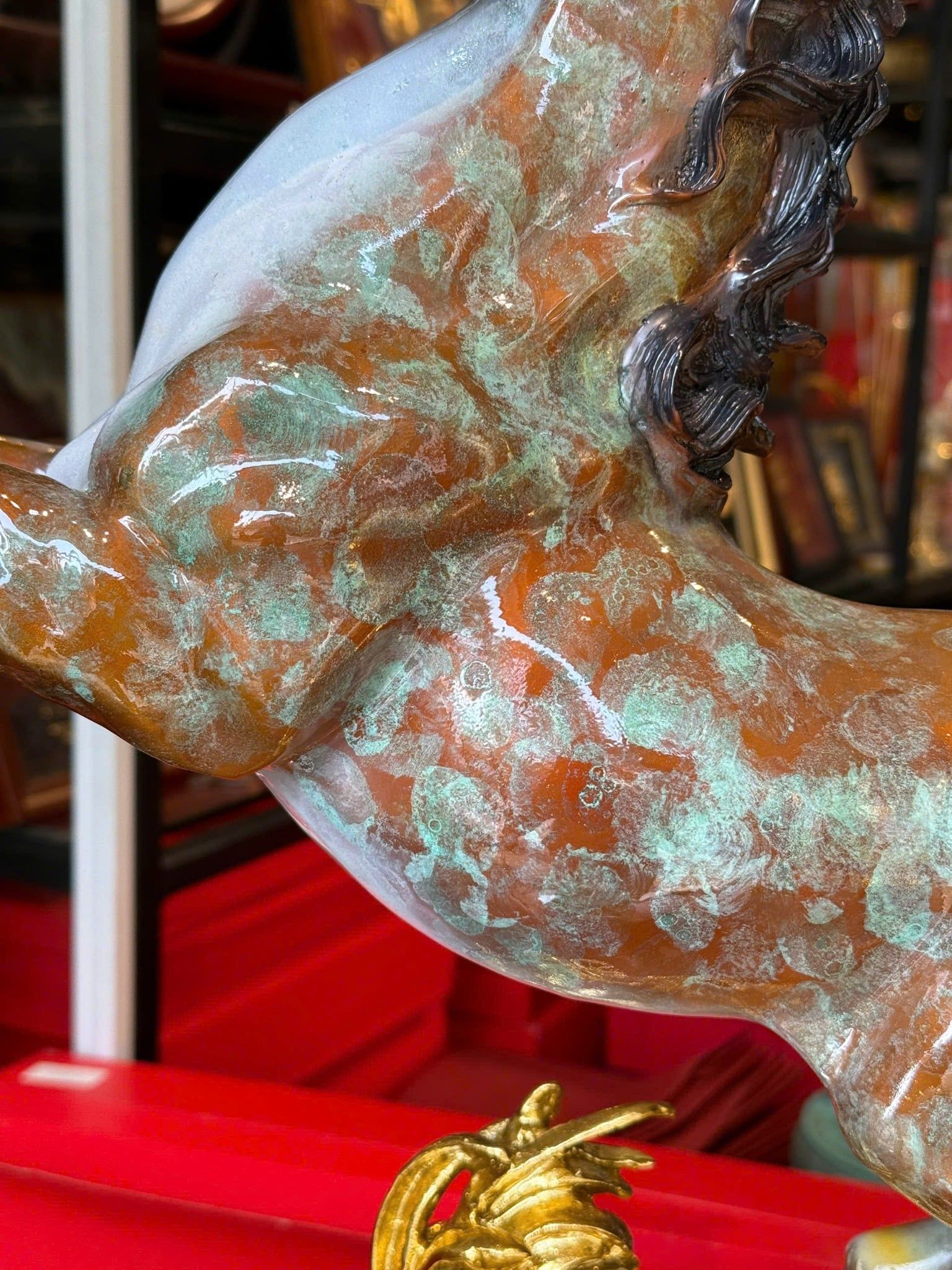 Tượng ngựa bằng đồng cao 45cm patina vân hỏa biến độc bản chỉ có tại Đồng Phong Thủy