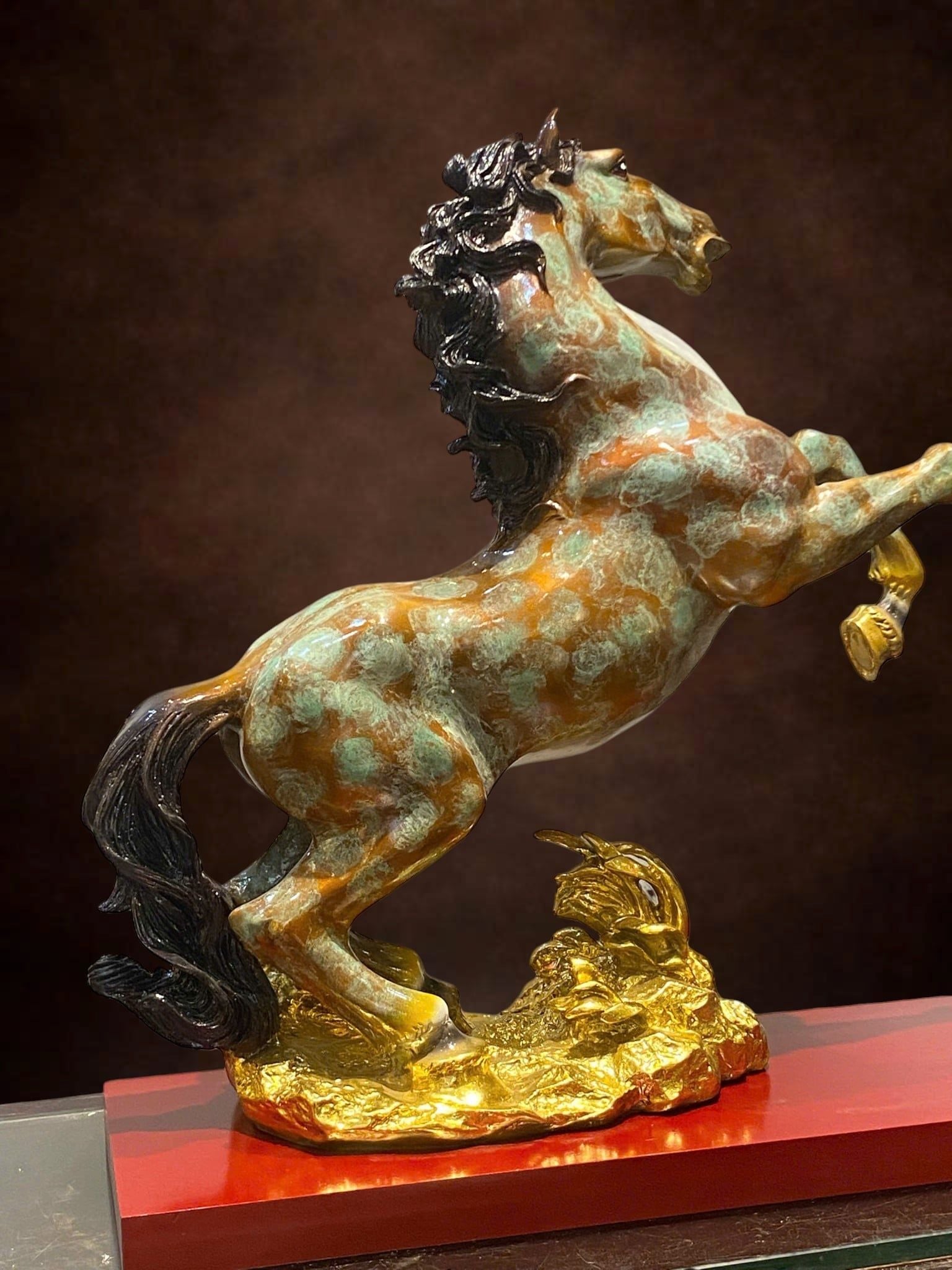Tượng ngựa bằng đồng cao 45cm patina vân hỏa biến độc bản chỉ có tại Đồng Phong Thủy