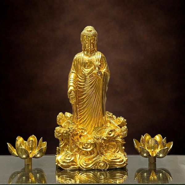 Tượng phật A Di Đà đứng bằng đồng dát vàng 24k