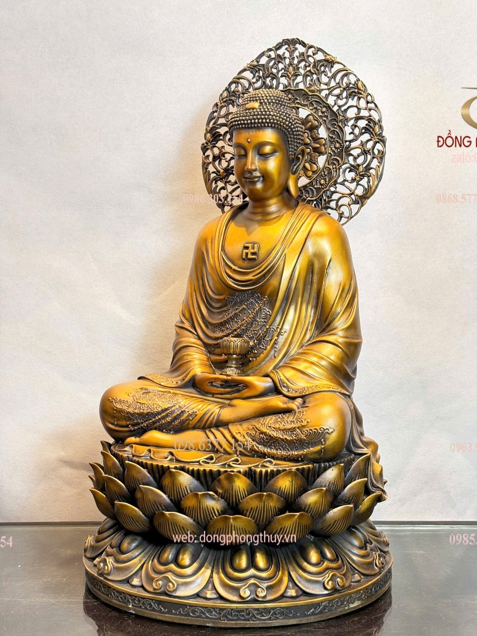 Tượng phật A Di Đà bằng đồng Cao 45cm nặng 12kg