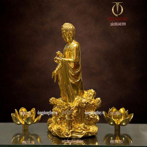 Tượng phật A Di Đà đứng bằng đồng dát vàng 24k