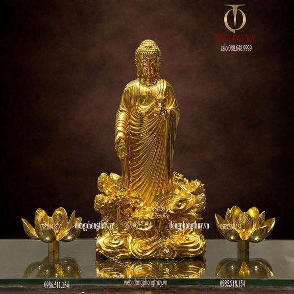 Tượng phật A Di Đà đứng bằng đồng dát vàng 24k