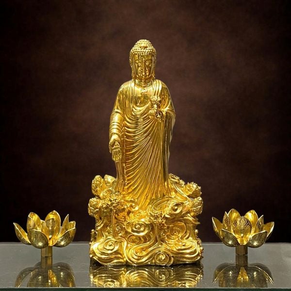 Tượng phật A Di Đà đứng bằng đồng dát vàng 24k