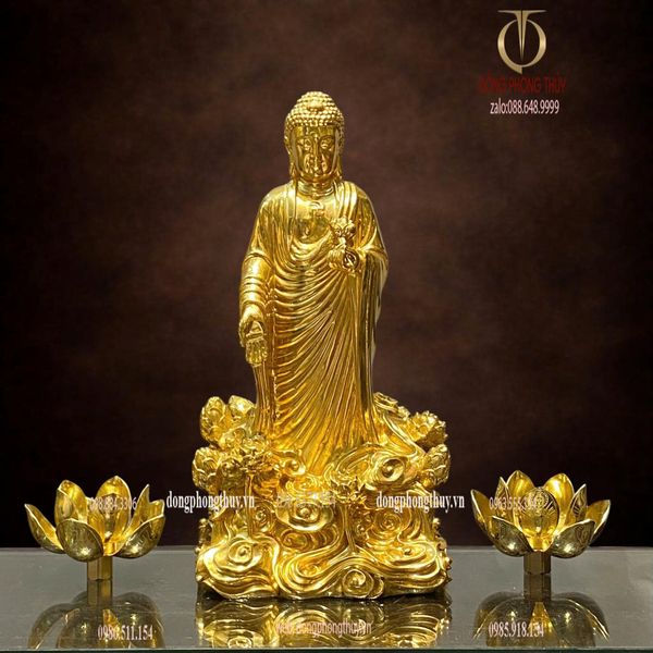 Tượng phật A Di Đà đứng bằng đồng dát vàng 24k