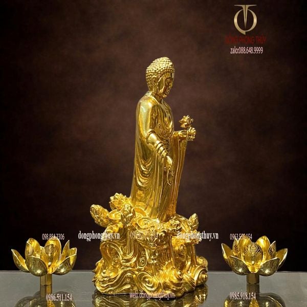 Tượng phật A Di Đà đứng bằng đồng dát vàng 24k
