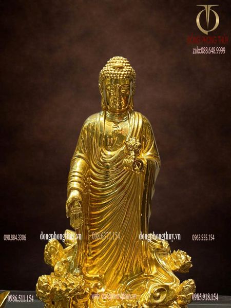 Tượng phật A Di Đà đứng bằng đồng dát vàng 24k
