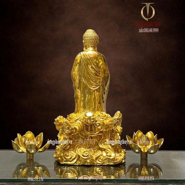 Tượng phật A Di Đà đứng bằng đồng dát vàng 24k