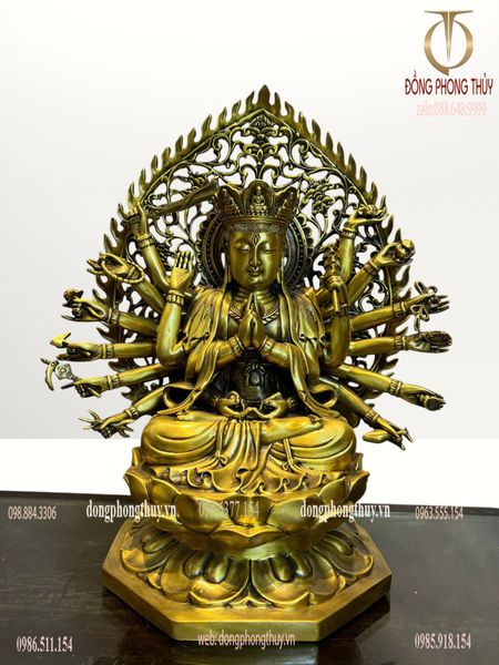 Tượng phật chuẩn đề bằng đồng 40cm chất liệu đồng vàng