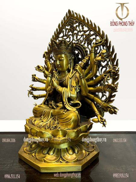 Tượng phật chuẩn đề bằng đồng 40cm chất liệu đồng vàng
