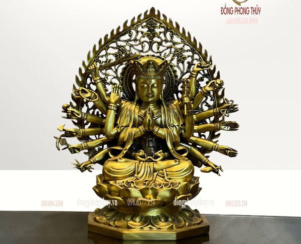 Tượng phật chuẩn đề bằng đồng 40cm chất liệu đồng vàng