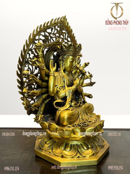 Tượng phật chuẩn đề bằng đồng 40cm chất liệu đồng vàng