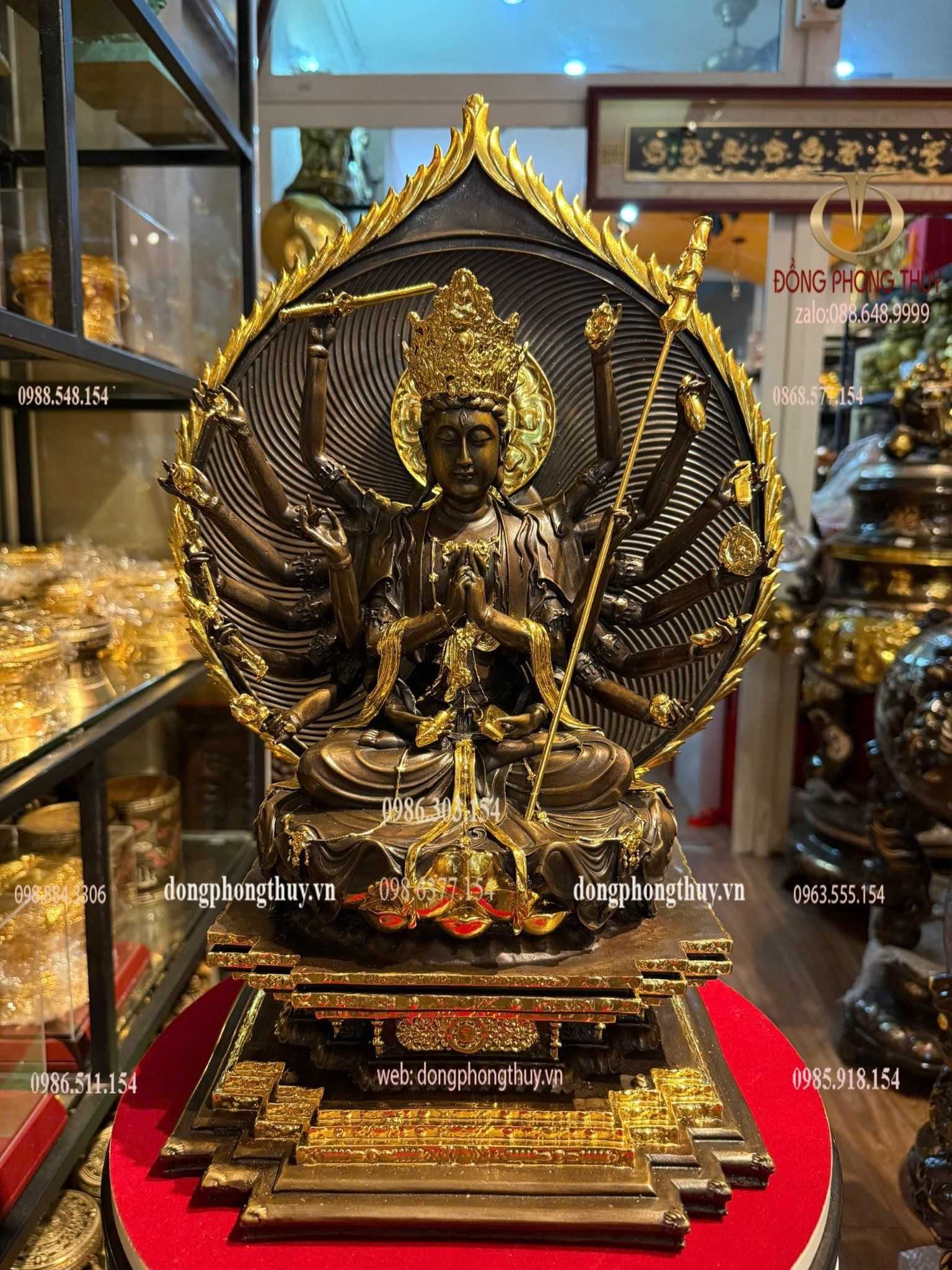 Tượng phật chuẩn đề bằng đồng dát điểm vàng