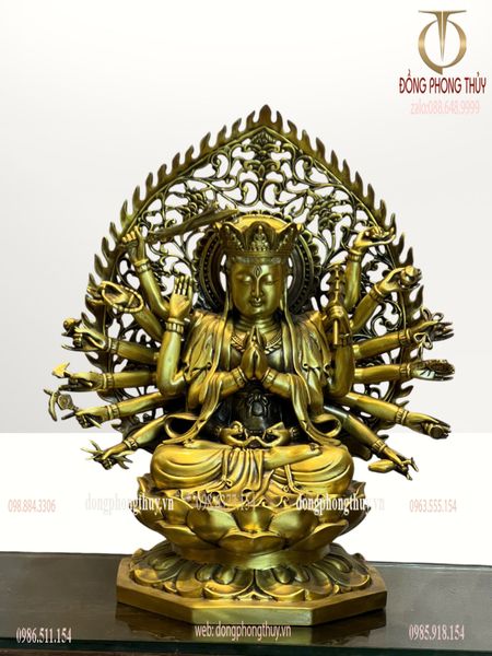 Tượng phật chuẩn đề bằng đồng 40cm chất liệu đồng vàng
