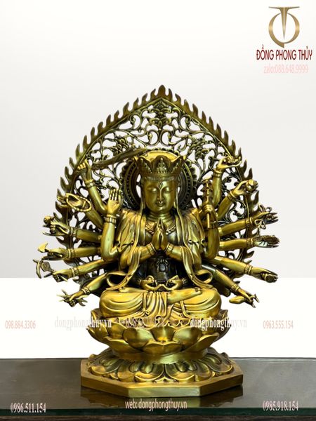 Tượng phật chuẩn đề bằng đồng 40cm chất liệu đồng vàng