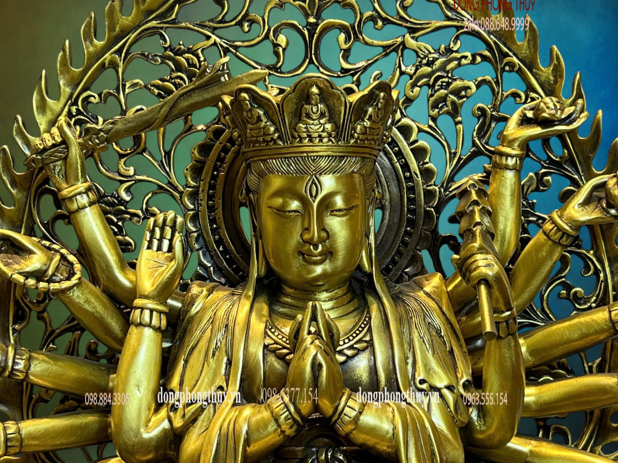 Tượng phật Chuẩn Đề bằng đồng vàng
