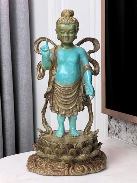 Tượng đản sanh Cao 40 nặng 5,5kg, patina màu thủ công vân hỏa biến độc bản