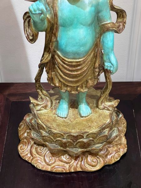 Tượng đản sanh Cao 40 nặng 5,5kg, patina màu thủ công vân hỏa biến độc bản