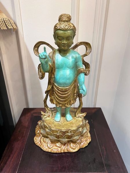 Tượng đản sanh Cao 40 nặng 5,5kg, patina màu thủ công vân hỏa biến độc bản