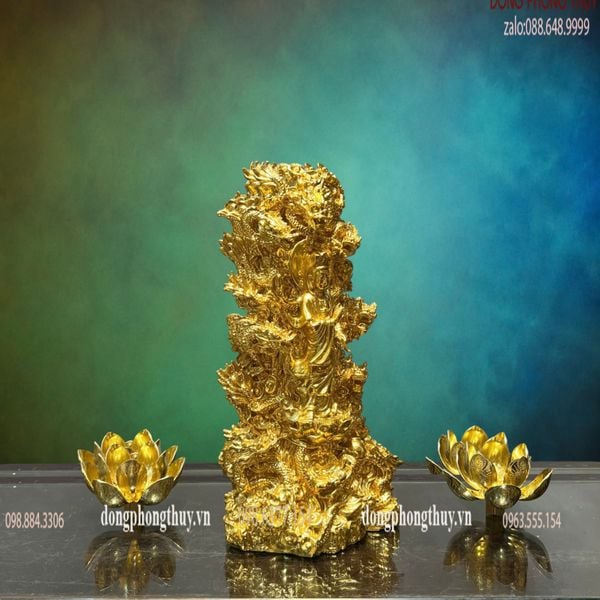 Tượng Phật Quan Âm Bồ tát bằng đồng dát vàng 24k
