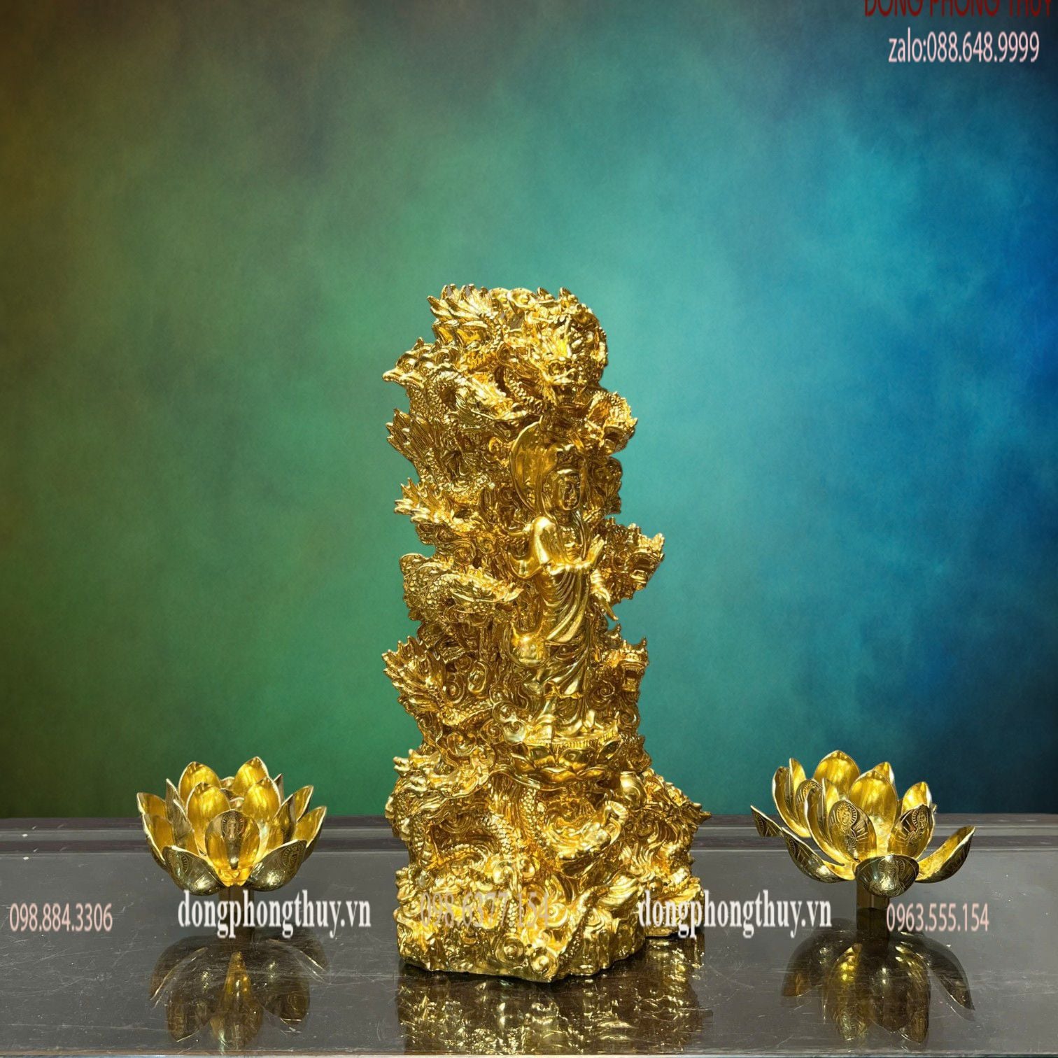 Tượng Phật Quan Âm Bồ tát bằng đồng dát vàng 24k