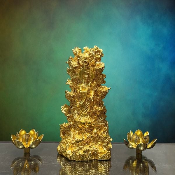 Tượng Phật Quan Âm Bồ tát bằng đồng dát vàng 24k