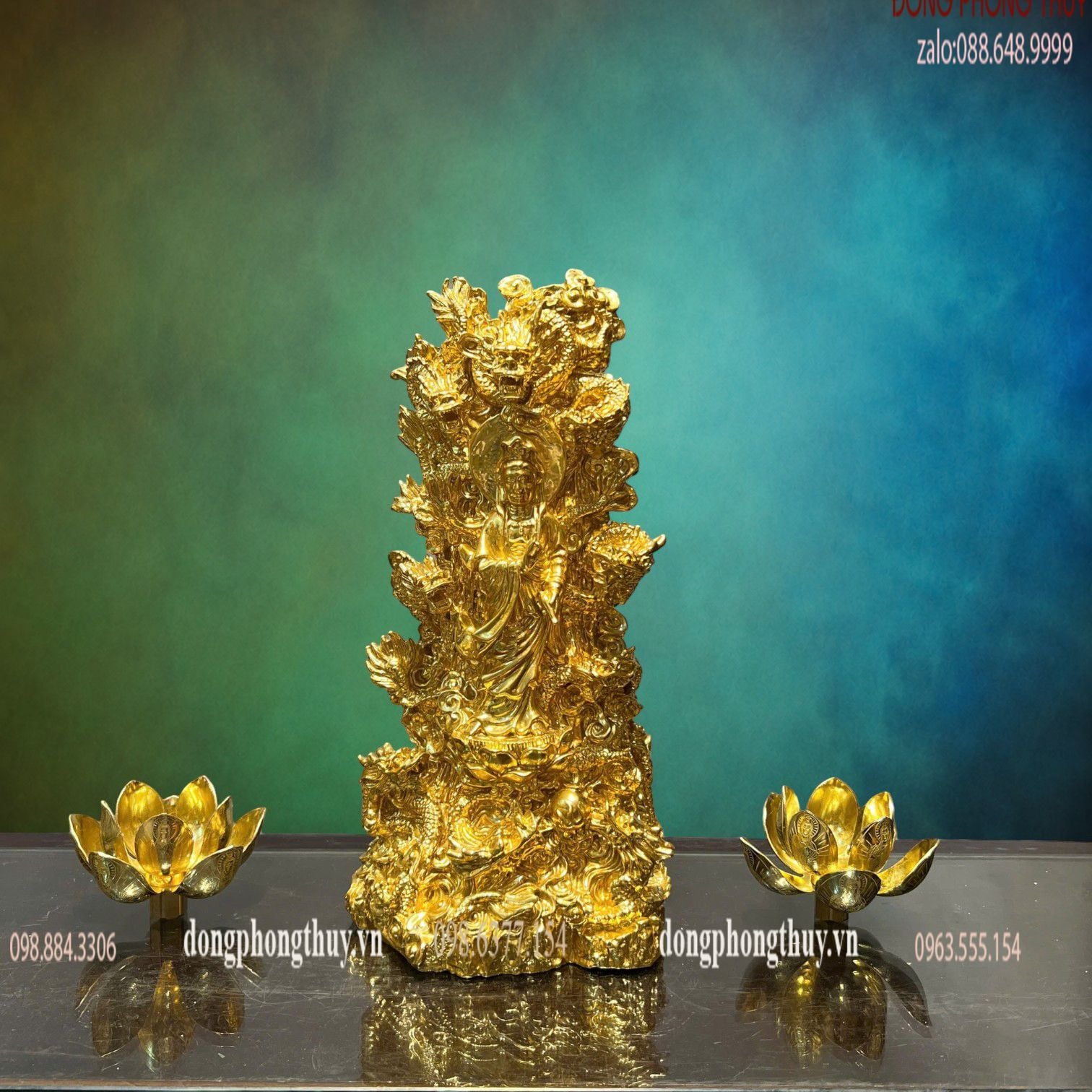 Tượng Phật Quan Âm Bồ tát bằng đồng dát vàng 24k