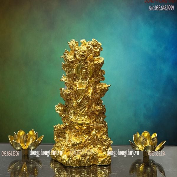 Tượng Phật Quan Âm Bồ tát bằng đồng dát vàng 24k