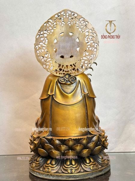 Tượng phật Quan Âm hào quang cao 45cm màu hun giả cổ