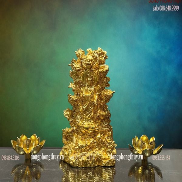 Tượng Phật Quan Âm Bồ tát bằng đồng dát vàng 24k