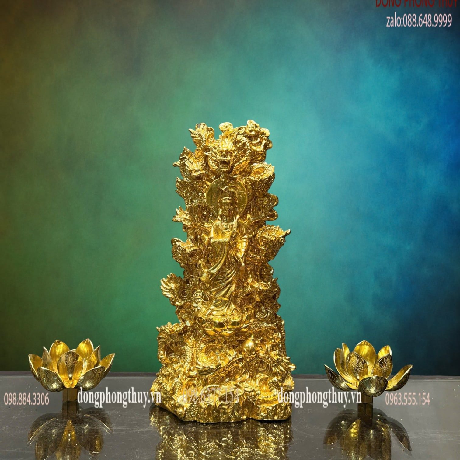 Tượng Phật Quan Âm Bồ tát bằng đồng dát vàng 24k