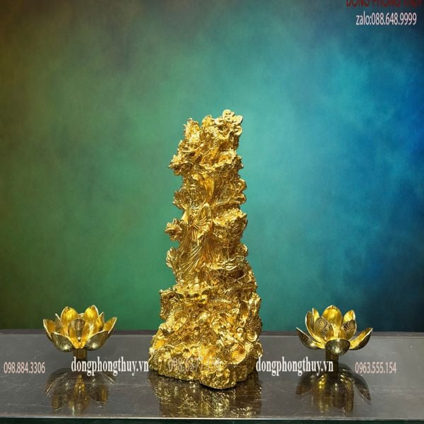 Tượng Phật Quan Âm Bồ tát bằng đồng dát vàng 24k